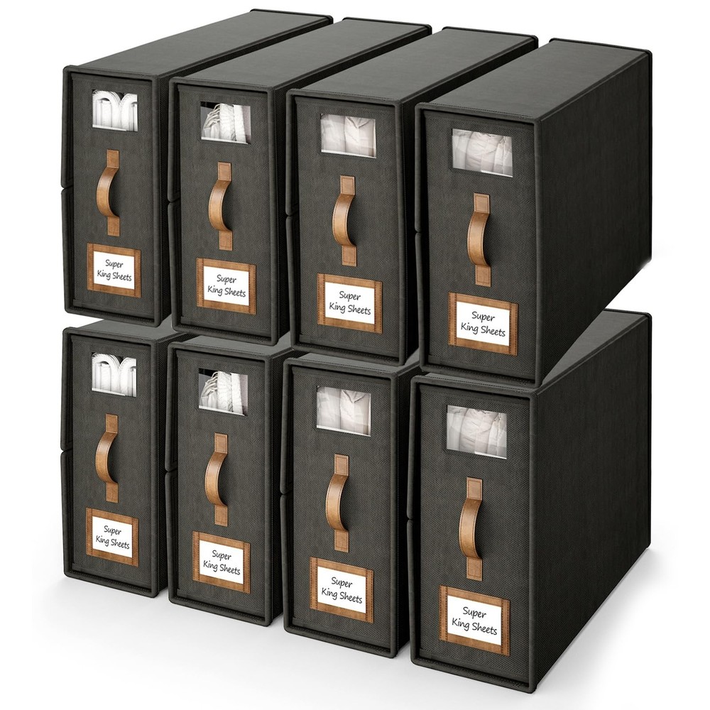 BigPonPon 8 Pack Foldable Bed Sheets Set Organizers and Storage(Cal King Size...