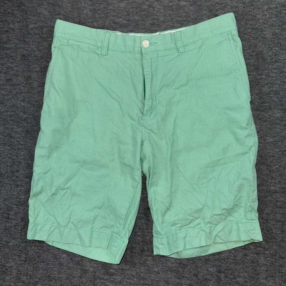 Vintage Polo Ralph Lauren Green Houndstooth Flat Front Cotton Shorts Size 32