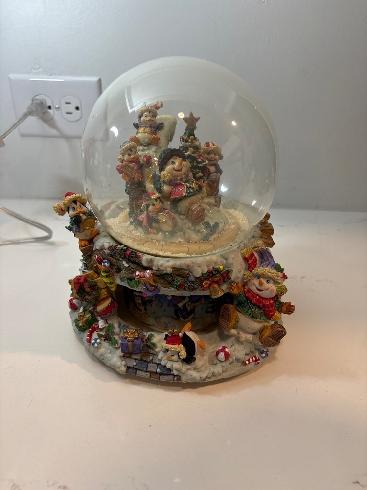 Vintage Snowman Christmas Musical Water Snow Globe Retro 1999 Grandeur Noel
