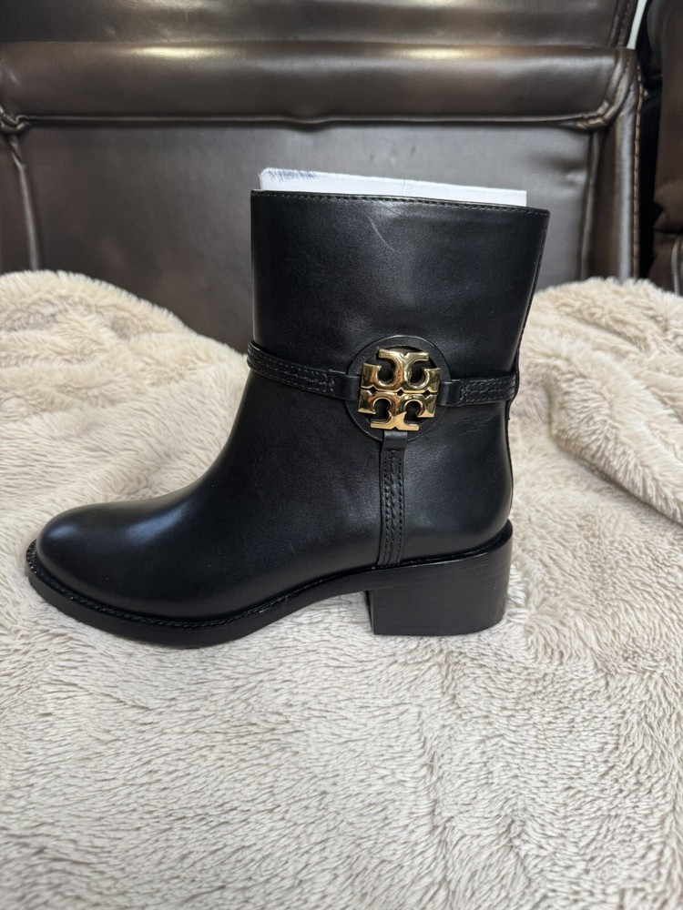 Tory Burch Miller 45MM Leather Ankle Bootie, Perfect Black Size 5  NWB