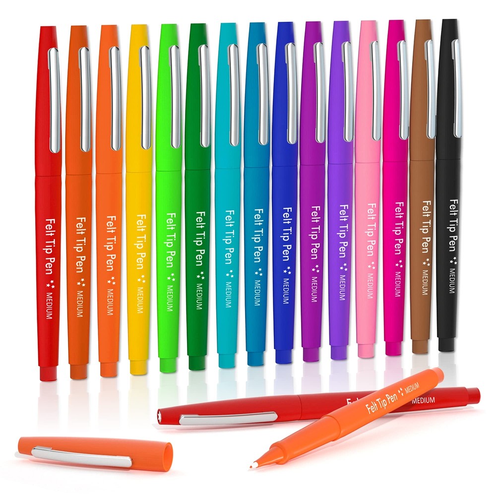 Lelix Felt Tip Pens, 15 Colors, 0.7mm Medium Point Felt Pens, Felt Tip Marker...