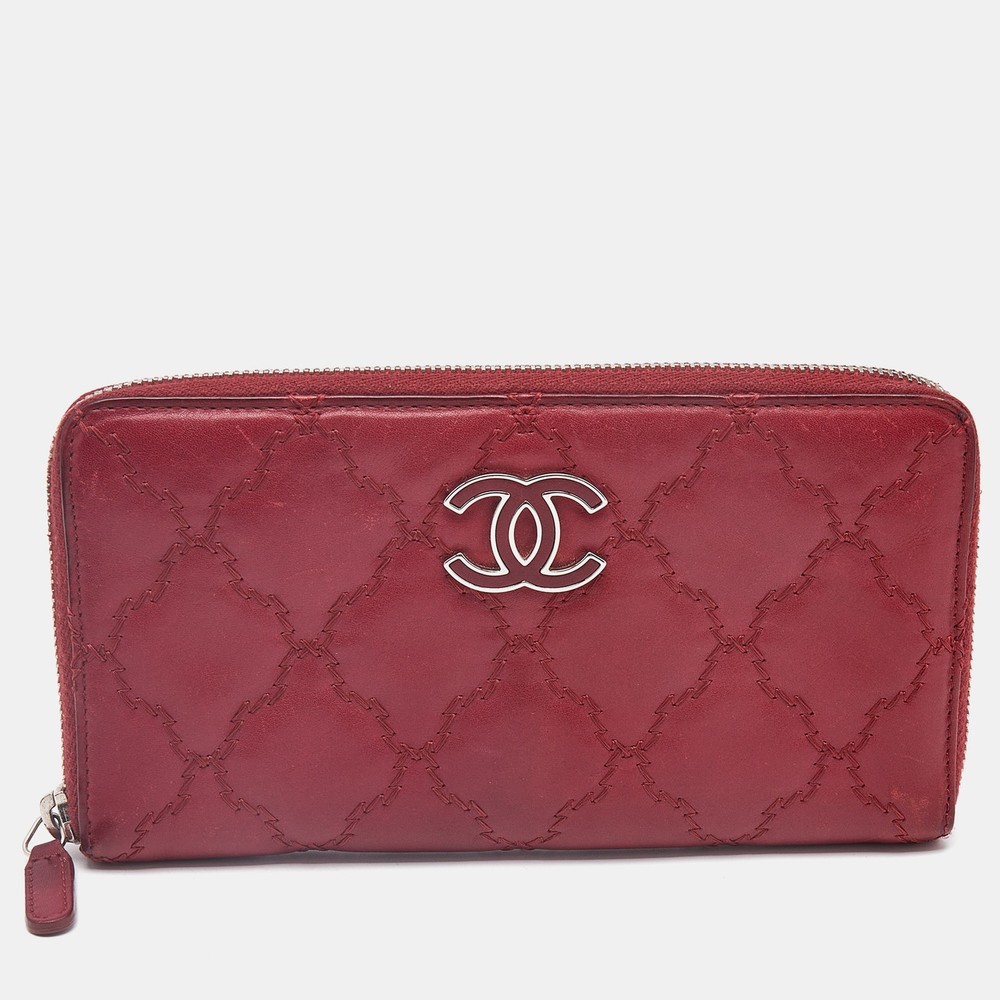 Chanel Red Leather CC Zip Continental Wallet with Ultra Stitch Detail