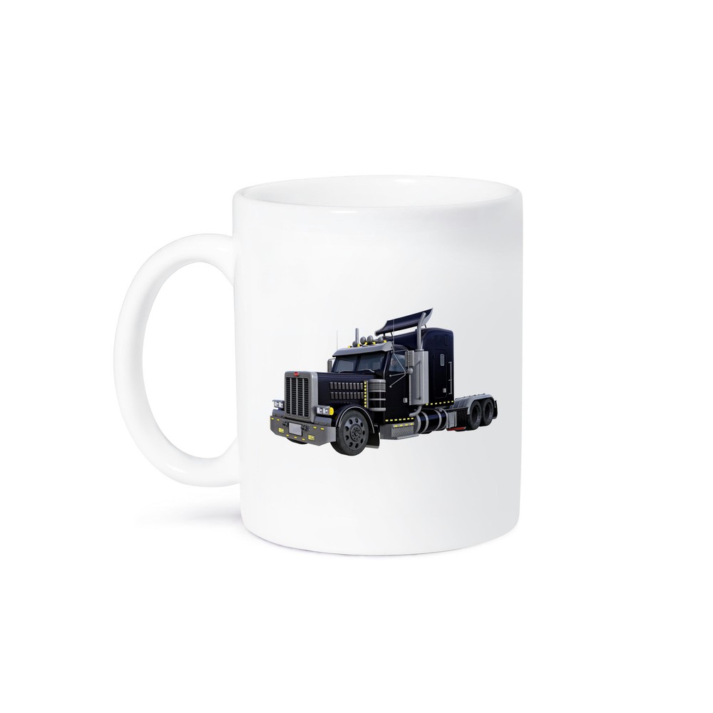 Black Semi Truck 3D Design Mug with Full Lights On  