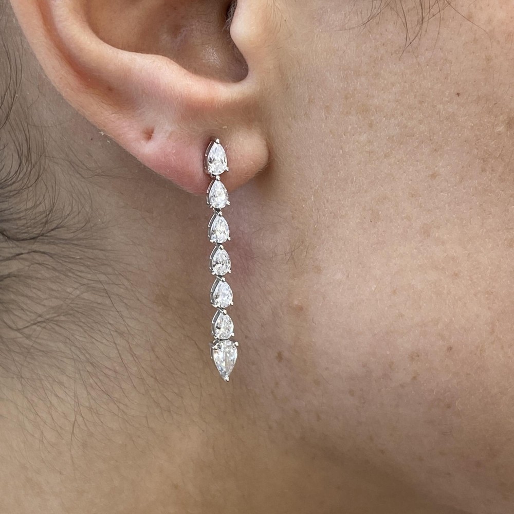 14K White Gold Dangle Earrings 1.95 Ct Pear Lab-Created Diamond Prong Set F/VS