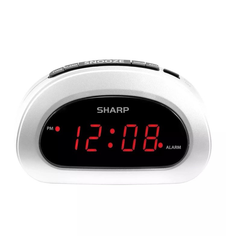 Digital Sharp Alarm Clock with Red LED - Easy Set Controls in Cloud White