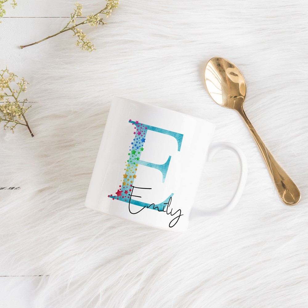 Personalised Mug Personalised Gift Mug Mug Gift Rainbow Stars Initial Gift For