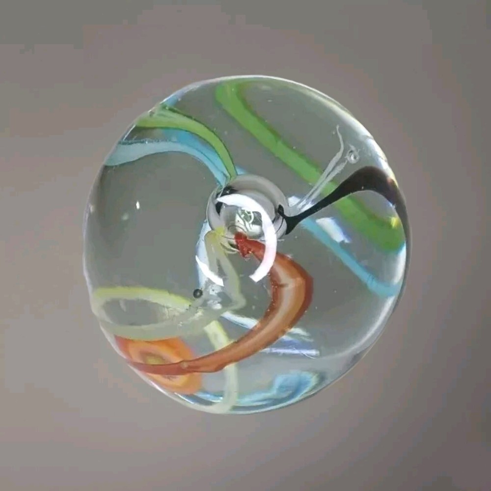 Handblown Round Glass Decorative Multicolored  Paperweight