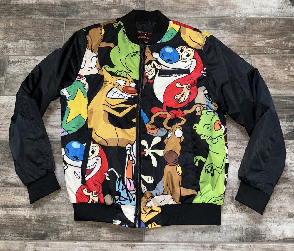Members Only x Nickelodeon Rugrats Hey Arnold Stimpy Bomber Jacket Size L EUC-image