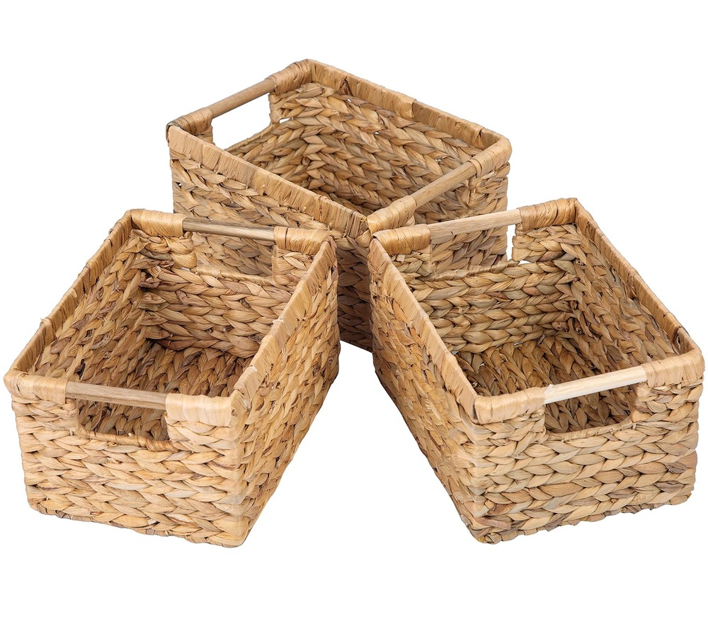 Natural Water Hyacinth Storage Basket with Handle - Rectangular Wicker Organizer