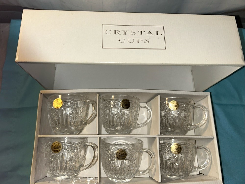 Monique Punch crystal cups Set Of 6 W/hooks made in France genuine lead crystal