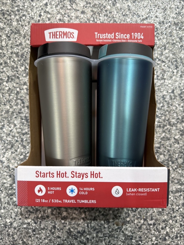 Thermos Stainless Steel 18oz Travel Tumblers Colors Teal & Steel 2 Pack