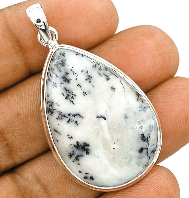 Natural Winter Dendrite Opal 925 Solid Sterling Silver Pendant Jewelry