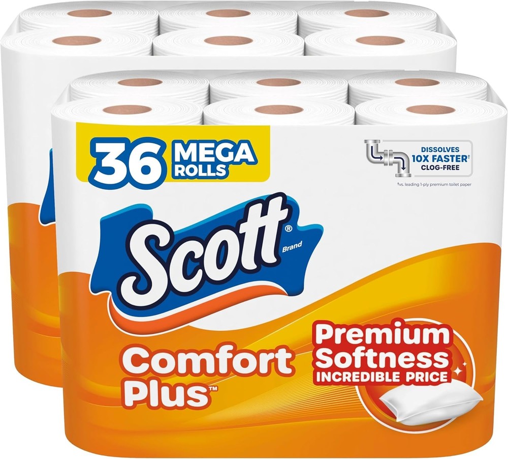Scott ComfortPlus Toilet Paper 36 Mega Rolls 1-Ply Septic Safe