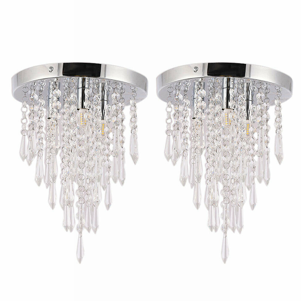 2xModern Crystal Chandelier 3-Light Ceiling Light Pendant Lamp Lighting Fixture