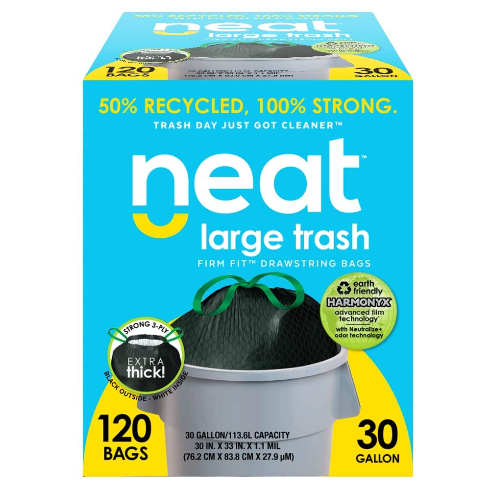 Neat Tall Kitchen 30 Gallon Drawstring Trash Bags - (MEGA 120 COUNT) - Triple...