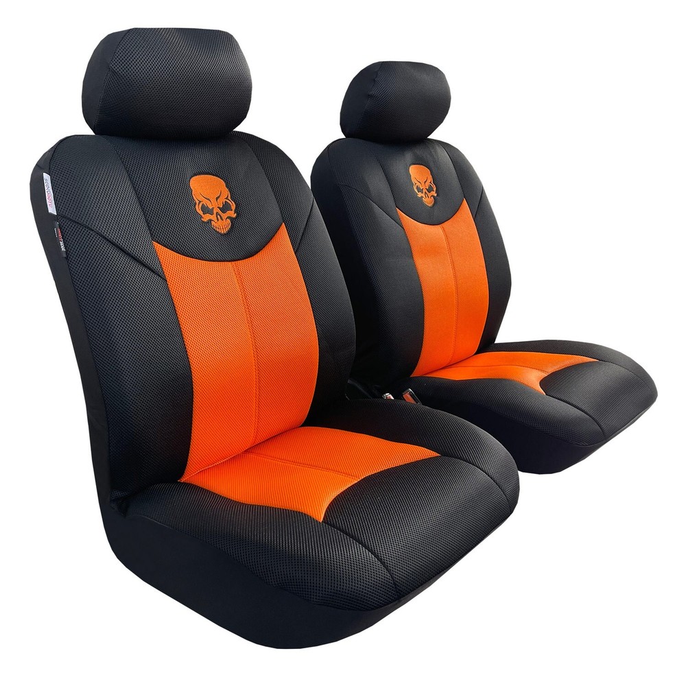 For GMC Sierra 1500 2007-2025 Car Truck Front Seat Covers Black&Orange Mesh 2PCS