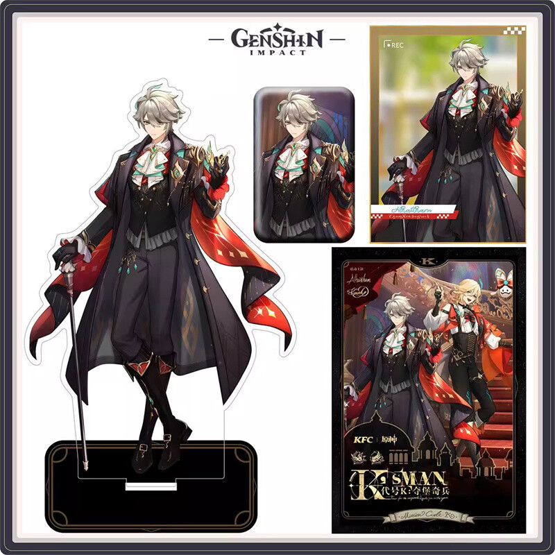 4pcs Genshin Impact Alhaitham & Kaveh Acrylic Stand Badges with Colored Art Cards