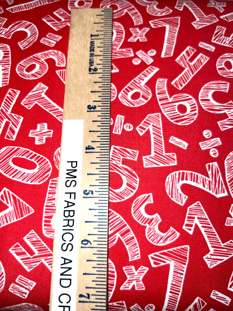 MODA Back to School 100% cotton fabric by the yard 36x44 Math theme 20893 14 Red-image