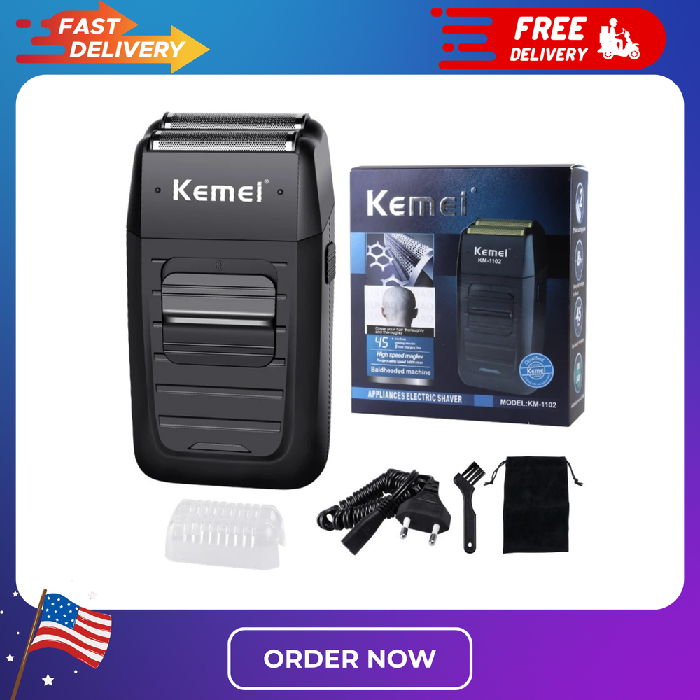 Kemei Rechargeable Cordless Men's Shaver with Twin Blade for Smooth Beard Trimming
