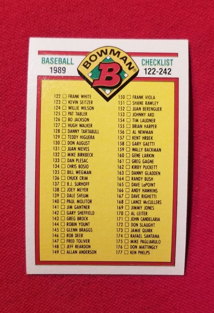 1989 Bowman Baseball Cards Checklist 2 #122-242 Free Shipping