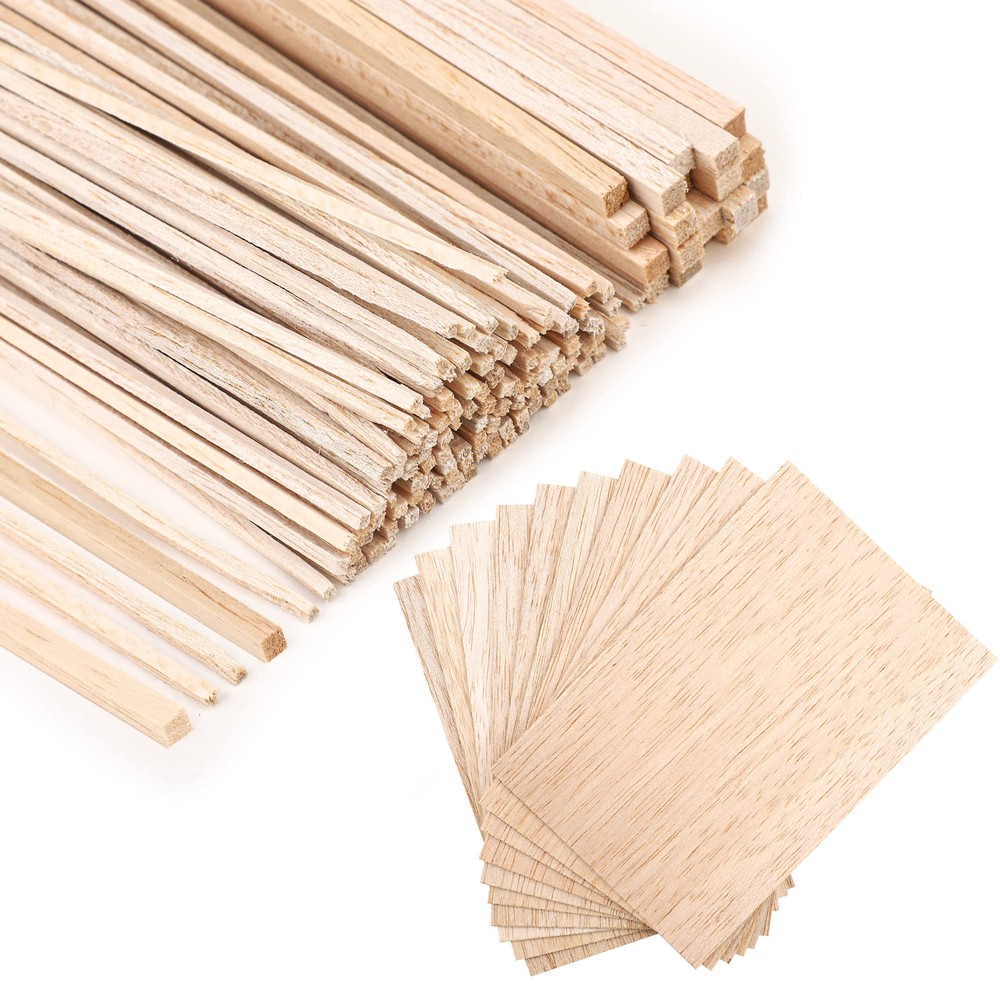 150 Pieces Balsa Wood Sticks Hardwood Square Wooden Craft Dowel Rods Unfinish...