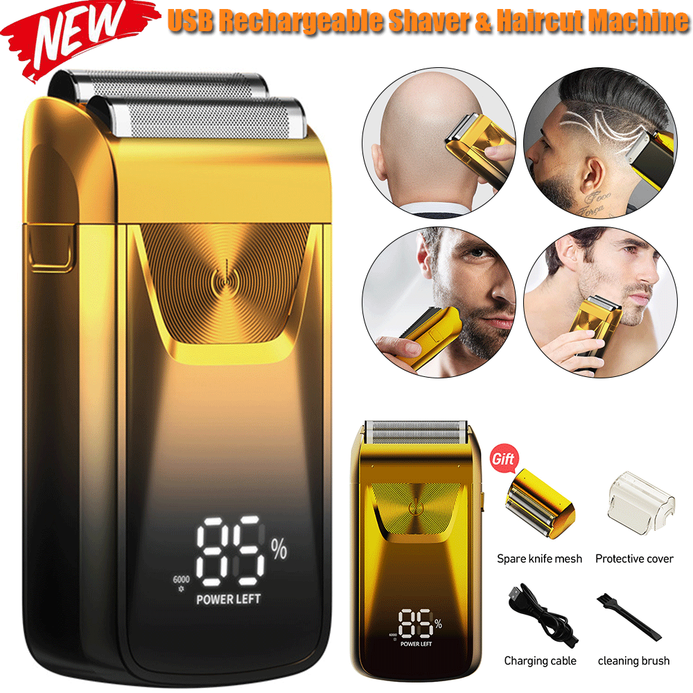 Upgarded Mens Electric Beard Shaver Cordless USB Hair Trimmer Blade Head Machine