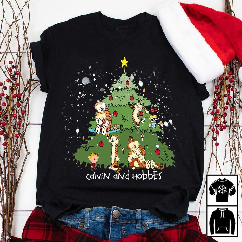 Merry Christmas Calvin And Hobbes T-shirt Cotton Unisex Tee S-4Xl BO948
