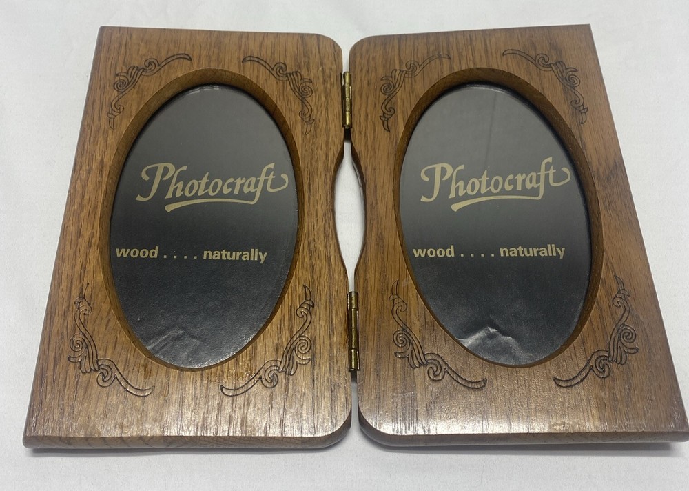 VINTAGE CARVED WOODEN DOUBLE PHOTO FRAME HINGED FITS 3.5 X 6