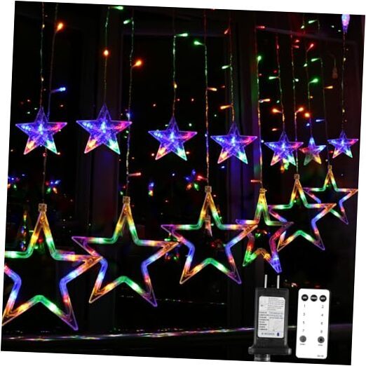 Star Curtain Lights 138 LED 12 Star Christmas Lights 8.2 Ft Multicolor