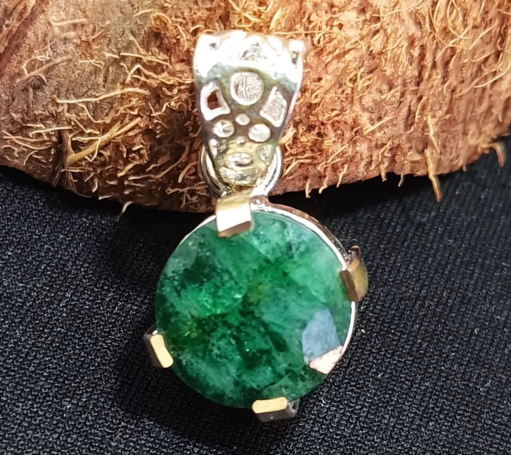 21.05 Ct Certified Natural Emerald 925 Silver Round Cut Pendant Gemstone