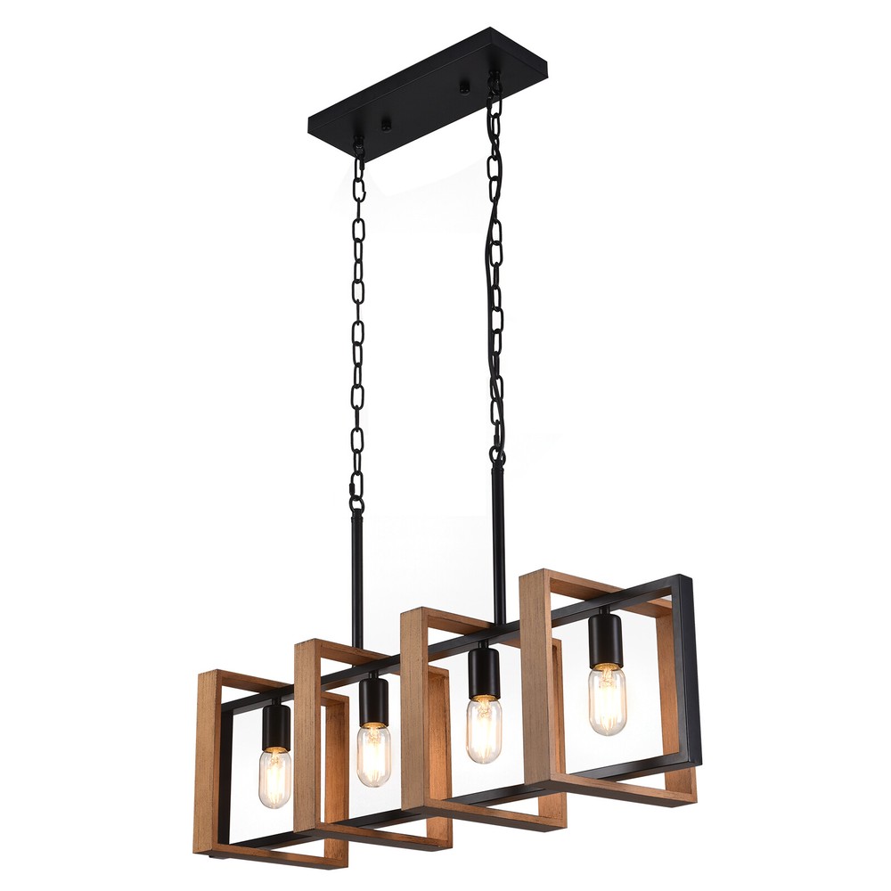 Rustic 4-Light Wood Farmhouse Island Chandelier Ceiling Pendant Lamp