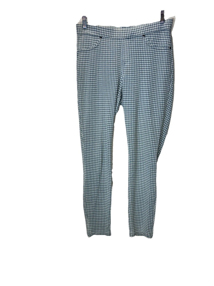HUE Brand Women Gingham Stretch Denim Capri / Ankle Leggings Sz L