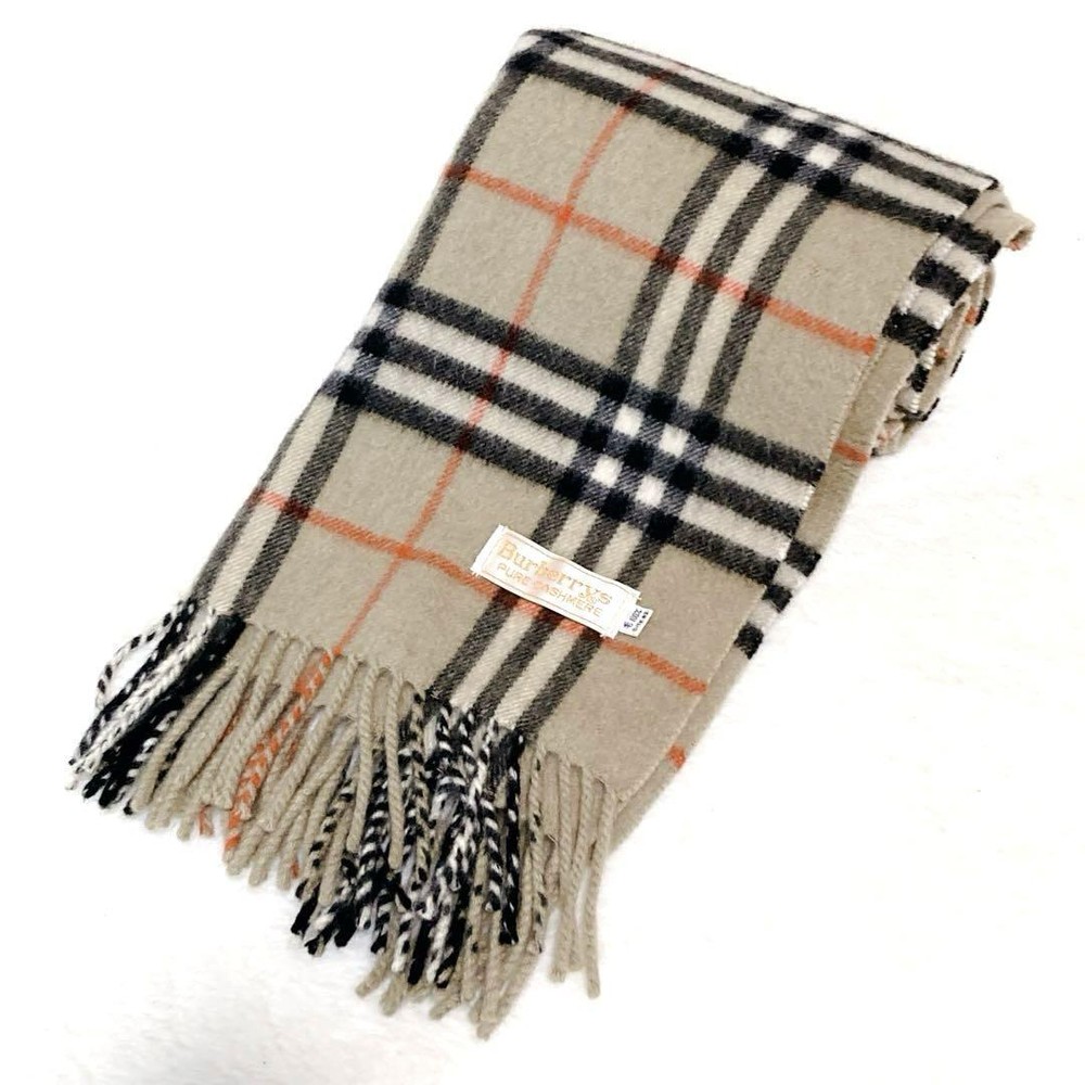 Burberry Nova Check Cashmere Muffler Scarf Beige Vintage Good Condition