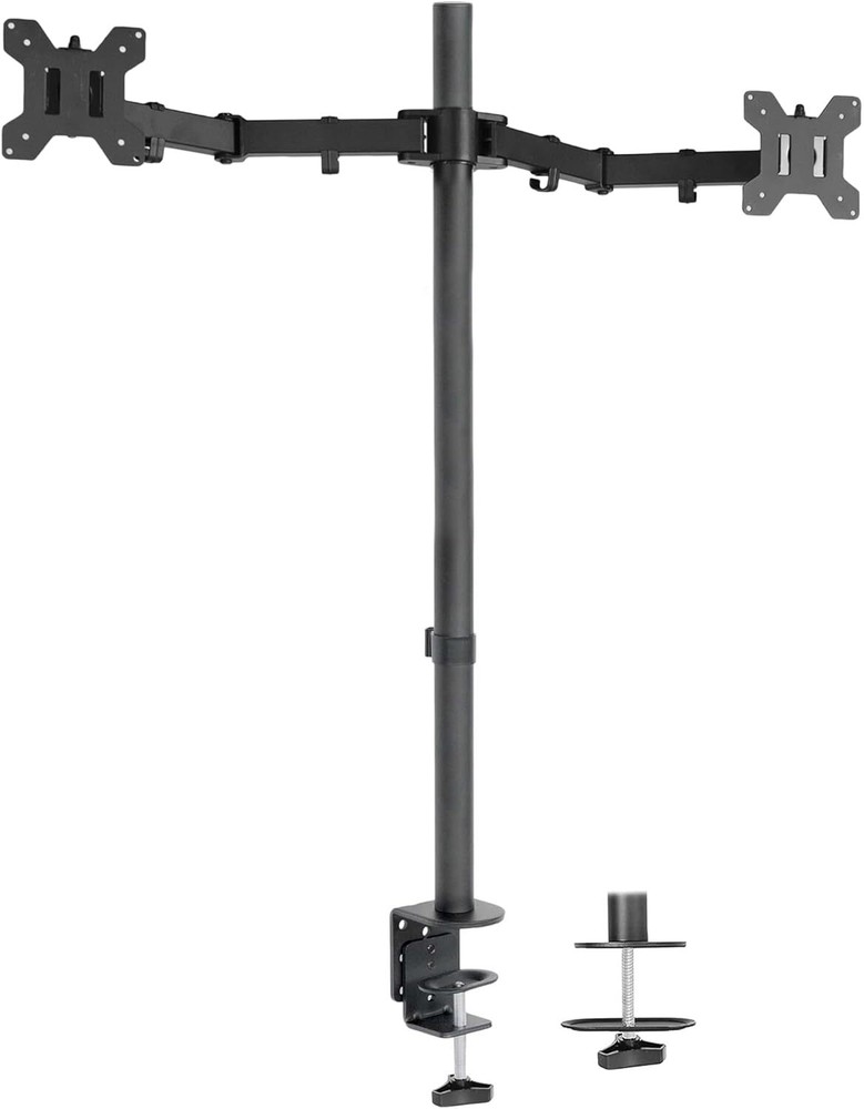 Dual Monitor Stand Up Desk Mount Extra Tall 39 Inch Pole Fully Adjustable