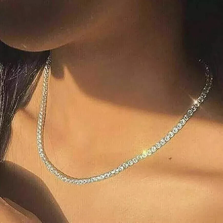 4mm 10Ct Round Lab Diamond Tennis Necklace in 14K White Gold