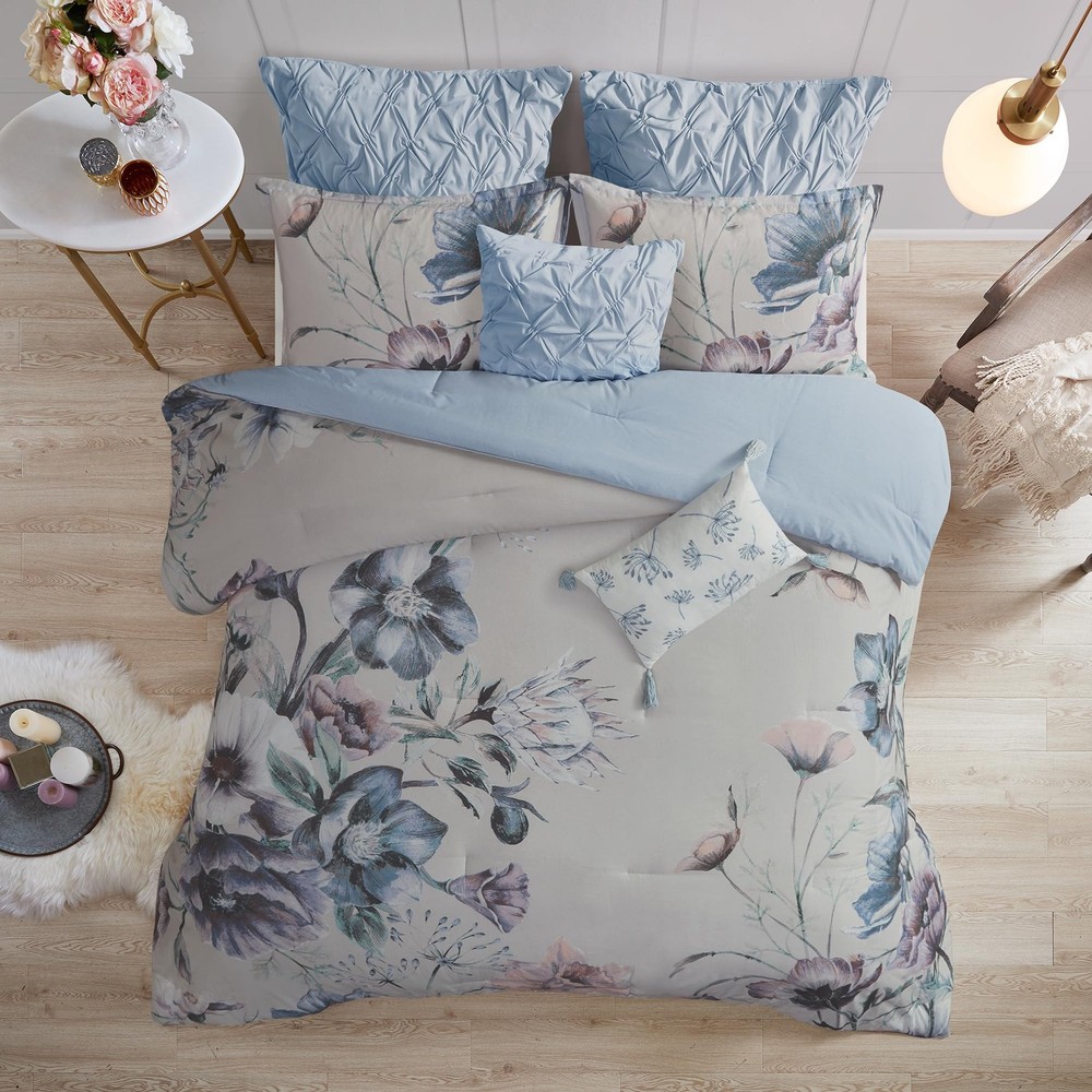 Madison Park Cassandra Cotton Blend Comforter Set - Feminine Floral Design in Vibrant Colors