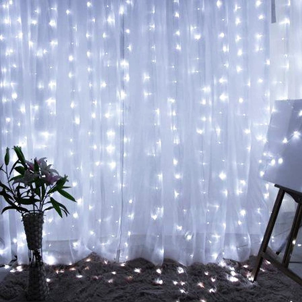 Curtain String Lights, 300 LED 9.8Ft X 9.8Ft 8 Lighting Modes Fairy Lights USB P