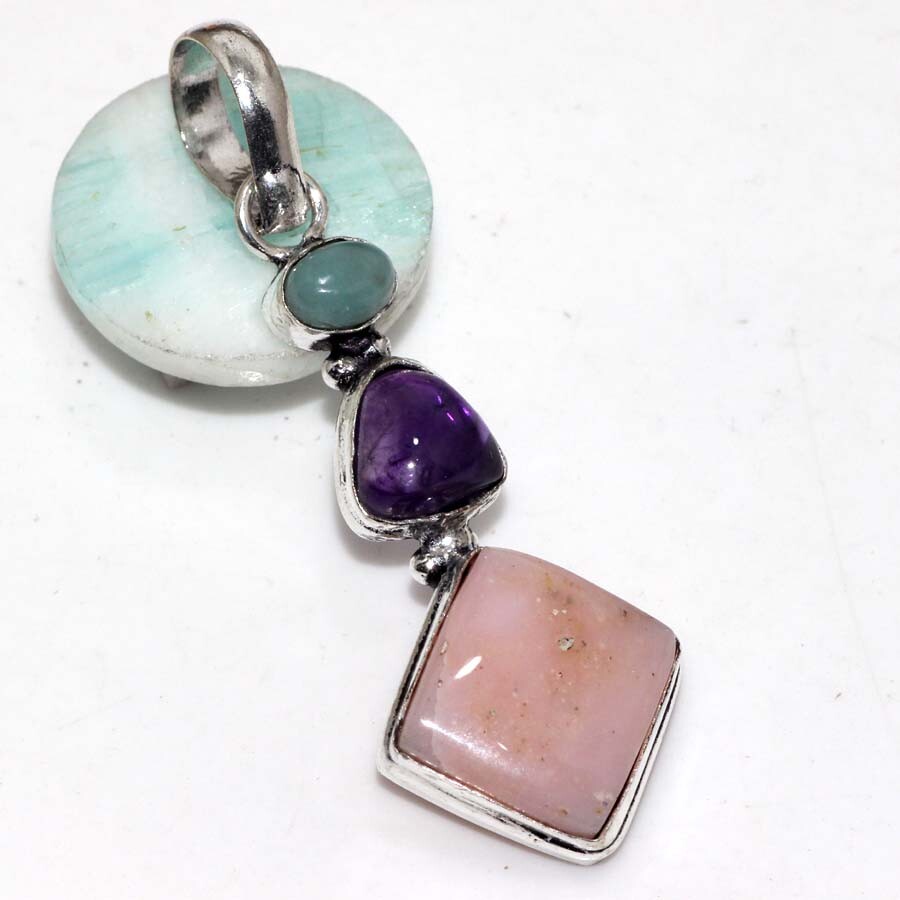 Peruvian Pink Opal Amethyst Gemstone Pendant 2.1