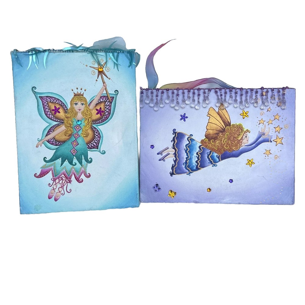 2 Angel Fantasy Ferry Paintings By Karen Embry 1 of their kind Vtg Rare & Unique