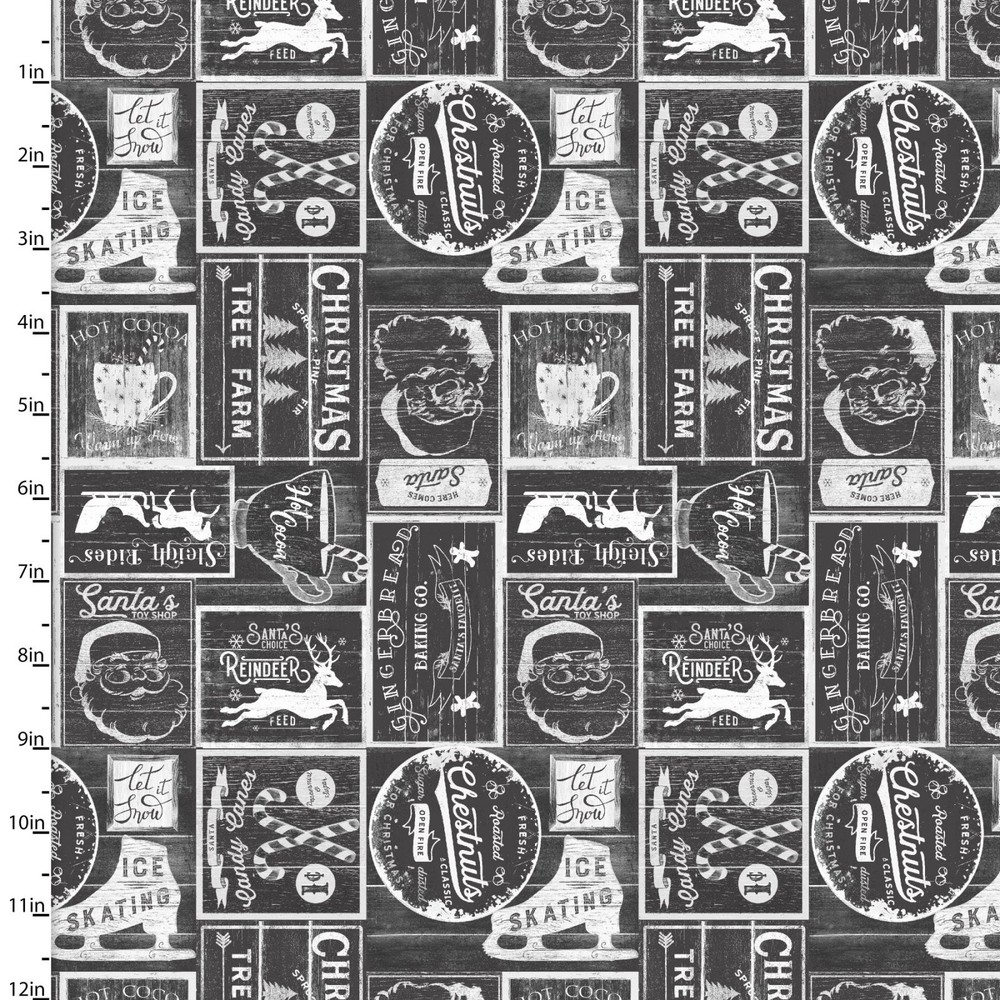 3 Wishes Christmas Fabric - Gray & White Remember Sign Patch by the Yard