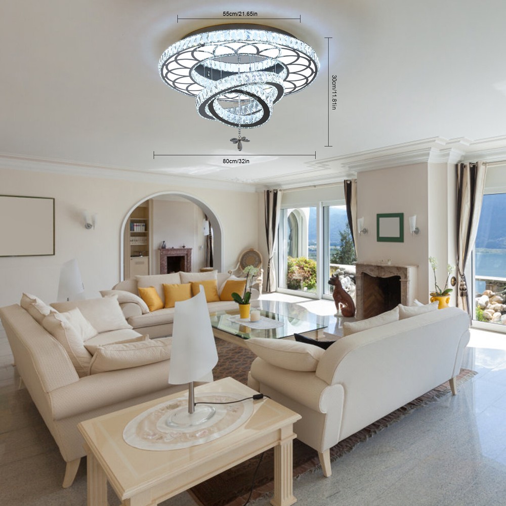 32'' LED Crystal Chandelier Luxury Villa Living Room Long Hall Light Fixture US