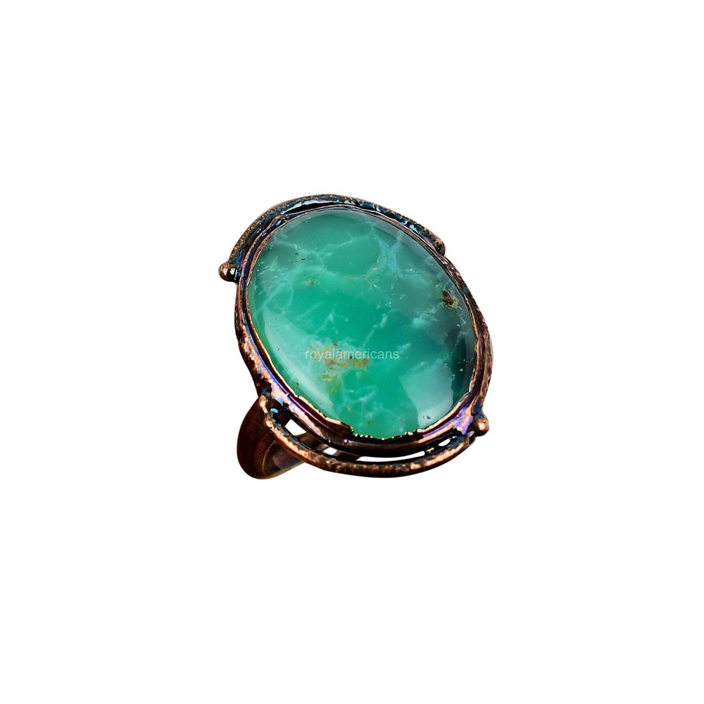 Mothers Day Copper Chrysoprase Electroformed Solitaire Ring Gift-image