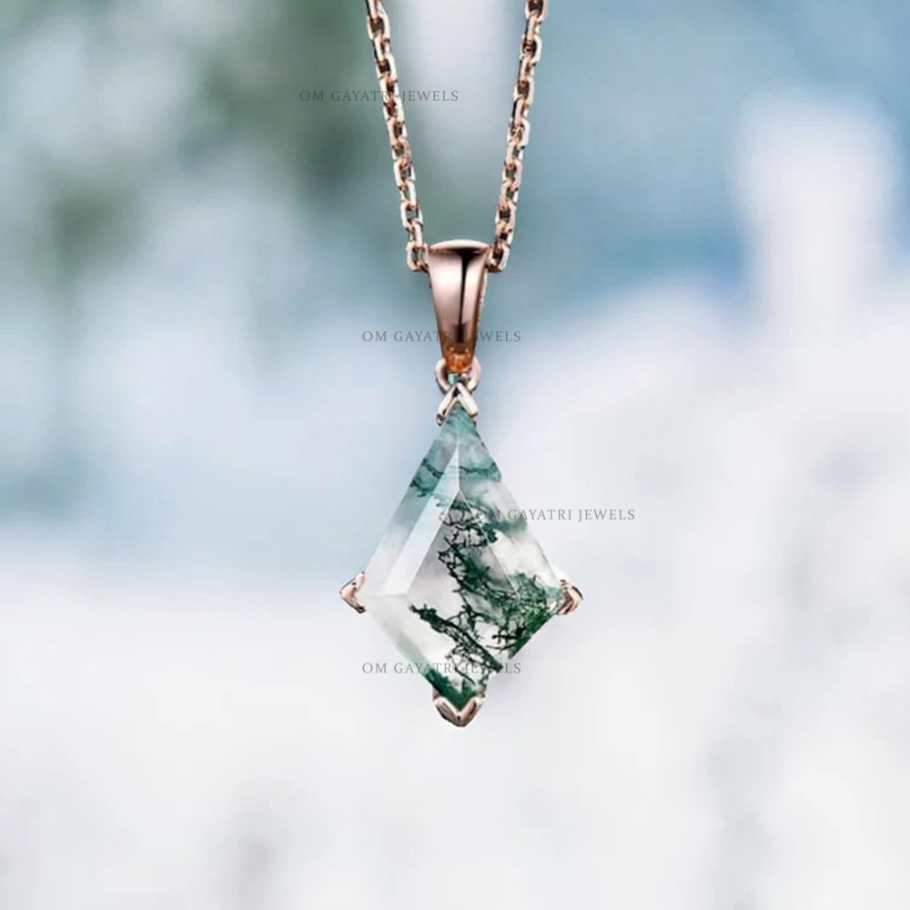 Kite Moss Agate Pendant 925 Sterling Silver Agate Jewelry Gift for Women