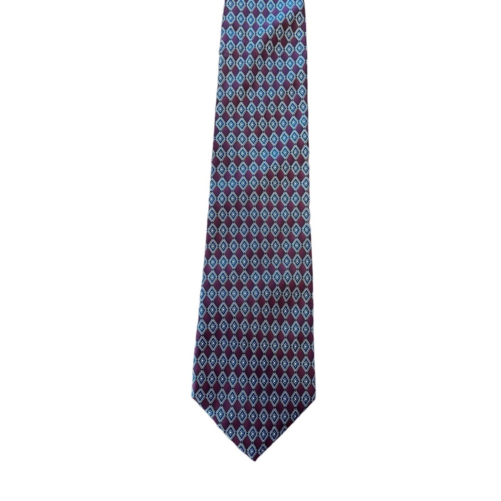 Stafford All Silk USA-Made Necktie in Red Blue Geometric Formal Pattern