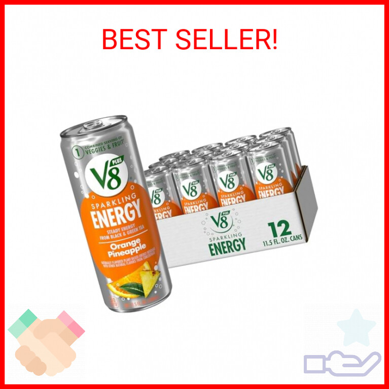 V8 +Energy Sparkling Orange Pineapple Juice Energy Drink, 11.5 fl oz Can (12 Pac