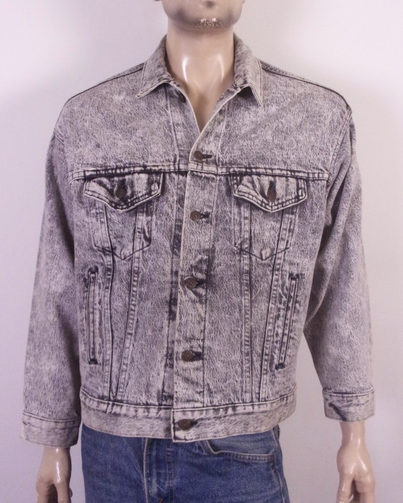vintage 80s 90s Levis USA Made Black Gray Acid Wash Denim Jean Jacket Trucker M