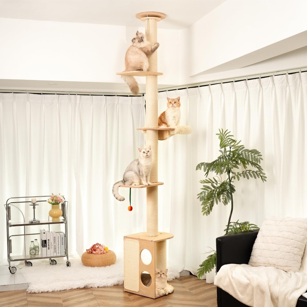 MEWOOFUN Tall Floor-to-Ceiling Cat Tree for Large Indoor Cats with Scratching Posts and Perches