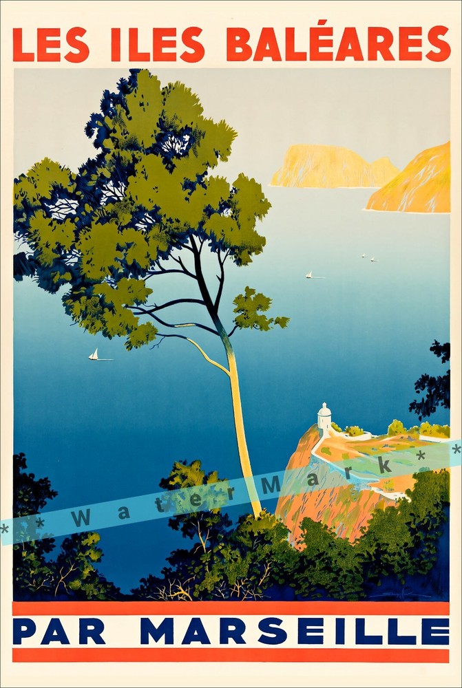 Les Illes Baleares Par Marseille 1934 Spain Vintage Poster Print Retro Style Art