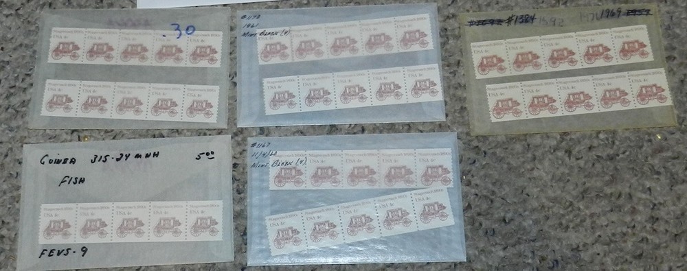 Unused Stamp lot 9 Scott #1898A Stagecoach 1890's 4 cent Strips of 5