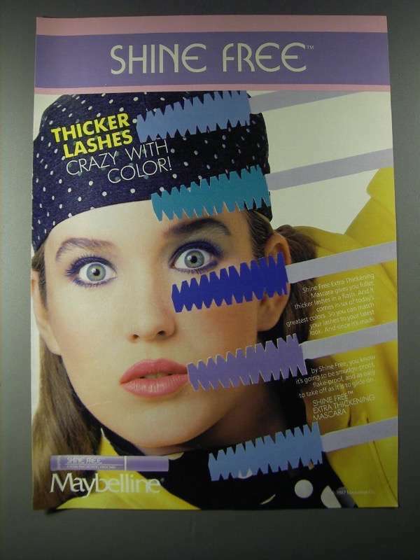 1987 Maybelline Shine Free Extra Thickening Mascara Vintage Ad